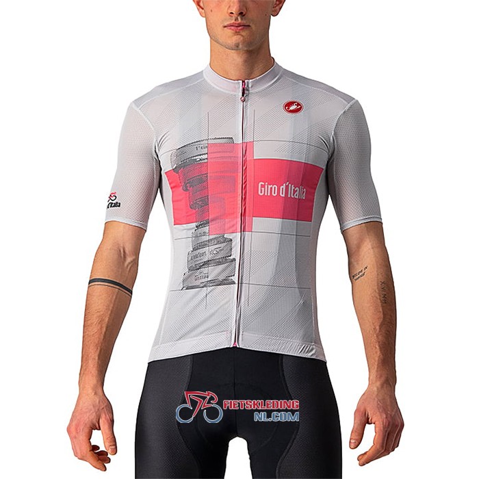 Giro d'Italia Fietsshirt Met Korte Mouwen en Korte Koersbroek 2021 Wit Roze